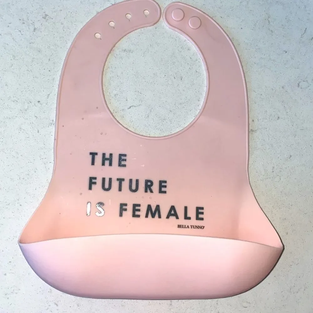 Bella Tunno The Future Is Female Pink Silicone Baby Bib Catch All Pocket